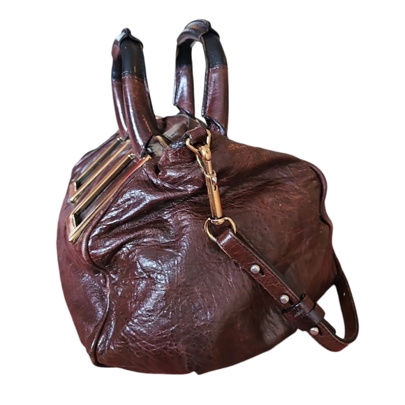 Chloé LARGE Vintage Ethel Brown Leather Handbag, Gold Accents, Crossbody Strap - Picture 4 of 15